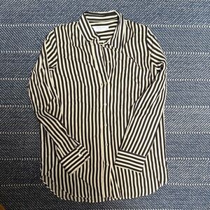 Everlane Silk Striped Black and White Shirt